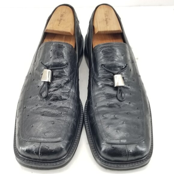 Mezlan Platinum Tuscany Mens Loafers Shoes Black Full Ostrich Quill sz 9.5M main image 9
